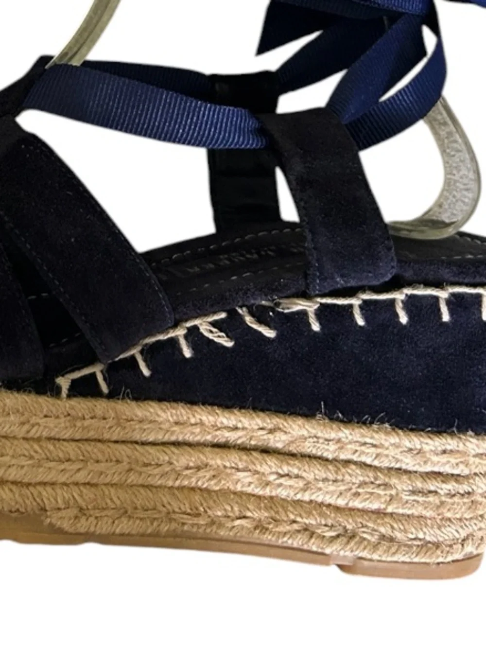 Ralph Lauren Collection Navy Suede Espadrille Wedge Made in Spain 8.5